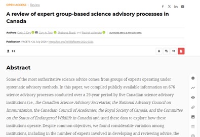 FACETSJournal's tweet image. New 📰| A review of expert group-based science advisory processes in Canada 👨‍🔬 ow.ly/nHpv50WsJO8 

This paper looks at how five well-established expert group-based science advice institutions in Canada operate. @cca_reports @src_rsc @cosewic X @FishOceansCAN @ImmunizedotCa