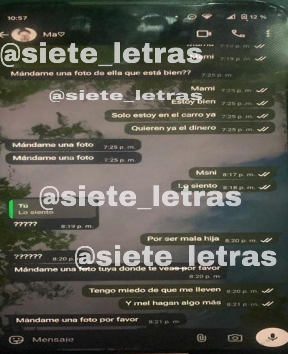 siete_letras's tweet image. “Mami, tengo miedo que me lleven y me hagan algo más”:
Es el mensaje de una joven secuestrada a su madre. 2 sujetos la tenían en un Mercedes en Tláhuac. Querían $37 mil para liberarla.
@SSC_CDMX los ubicó en Santa Cecilia, los detuvo y liberó a la víctima.