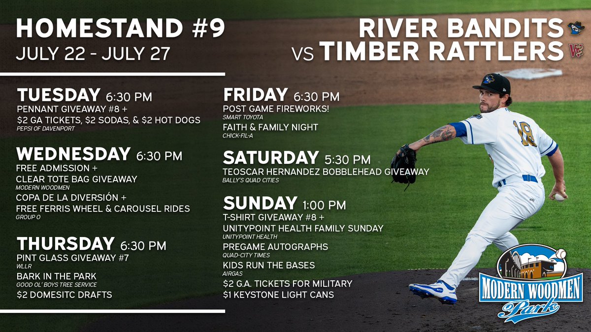 QCRiverBandits's tweet image. What’s better than three days of Bandits baseball? 6️⃣ days of Bandits baseball!
🎟️: tinyurl.com/5n8z3sp7
#RoadToRoyalty🦝
