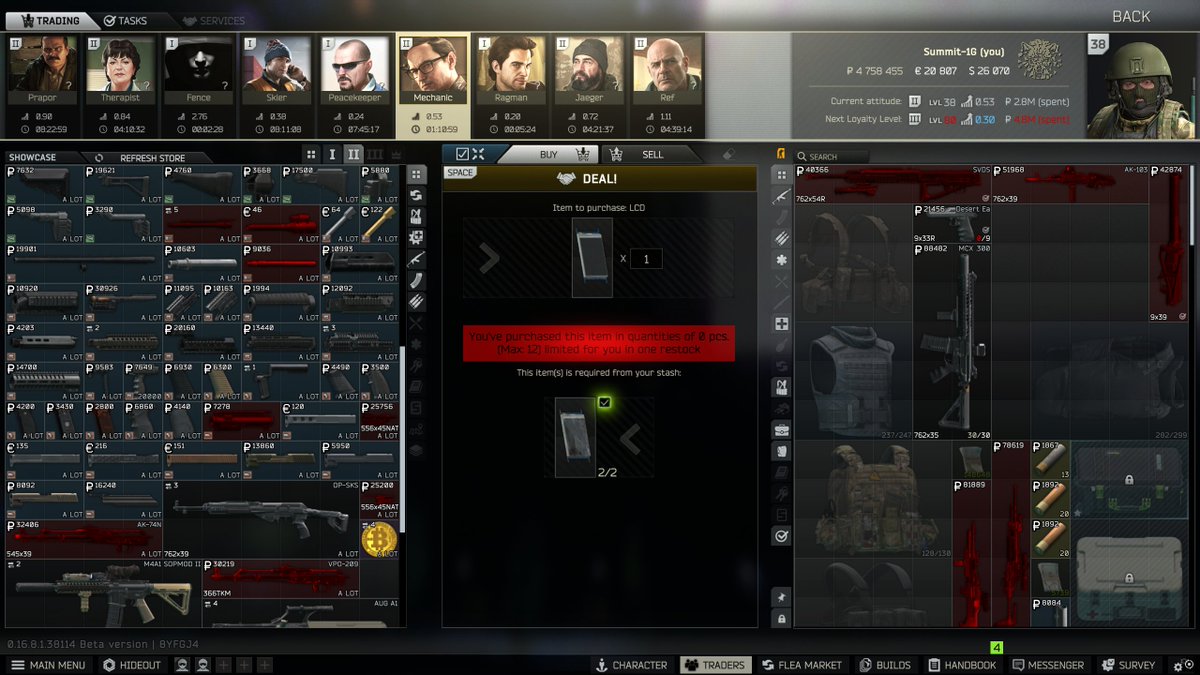 LogicaISoIution's tweet image. #EscapeFromTarkov ** Mechanic Level 2 **
If you have the level and the value spent with Mechanic, you can unlock it now.
Here is what he currently has listed.