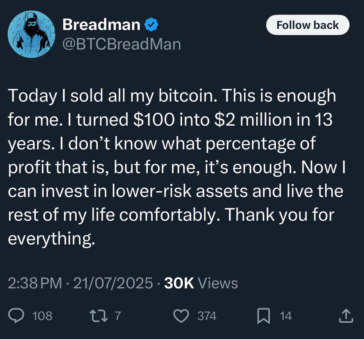 I was talking to an UHNW advisor to the most prestigious global macro hedge  funds recently. His conclusion: BTC was the lowest risk asset based on the  fundamentals of where we sit