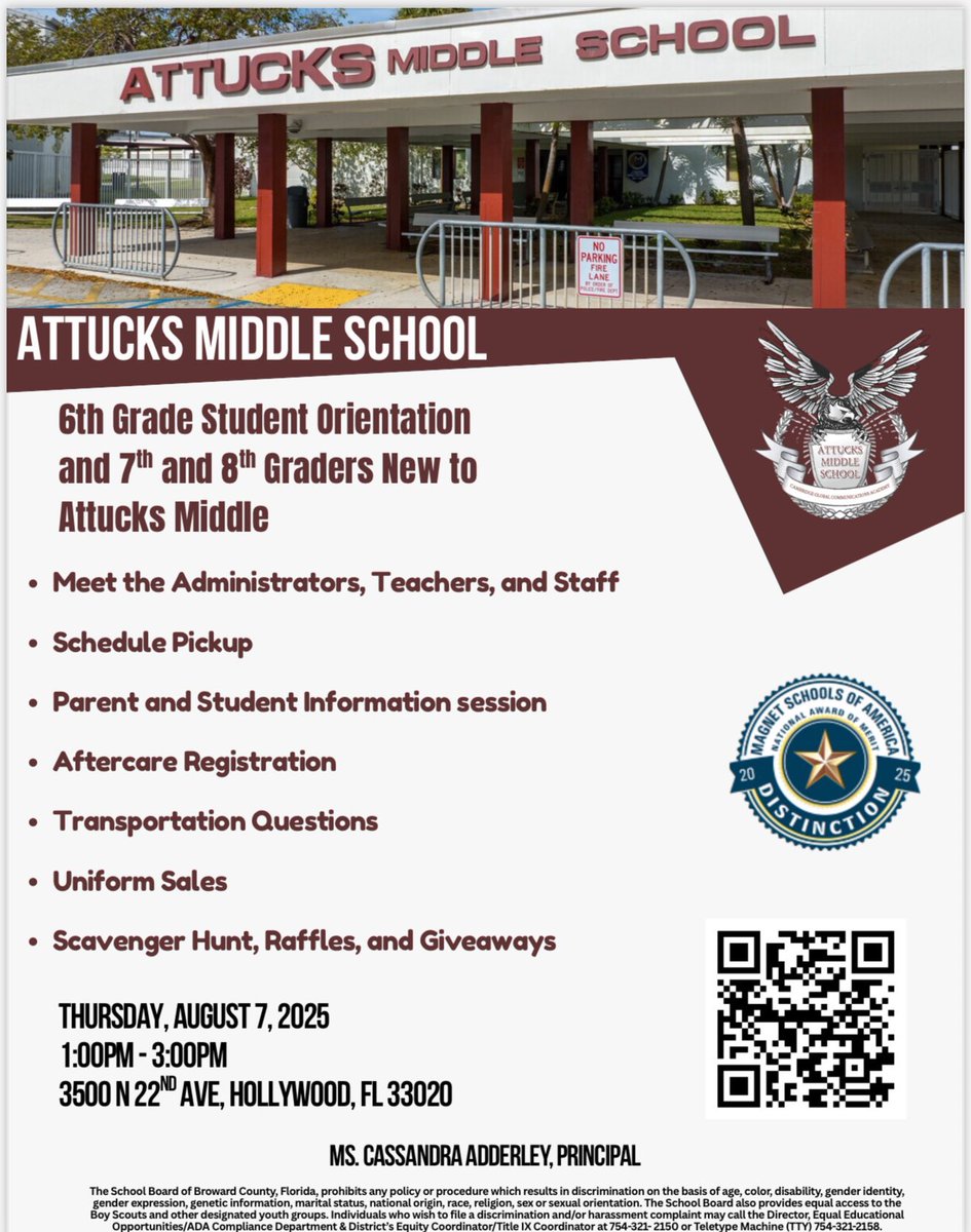 Attucks Middle (@attucksms) on Twitter photo School News from the Eagle’s nest! Uniforms ✅, back to school supplies ✅, Orientation✅, see info flyers below. <a href="/CassandraAdder2/">Cassandra Adderley</a> <a href="/browardschools/">Broward Schools</a> <a href="/FatimaWillims/">Fatima Williams, Ed.S.</a> <a href="/BCPSPartnership/">BCPS Strategic Partnerships</a> School News from the Eagle’s nest! Uniforms ✅, back to school supplies ✅, Orientation✅, see info flyers below. <a href="/CassandraAdder2/">Cassandra Adderley</a> <a href="/browardschools/">Broward Schools</a> <a href="/FatimaWillims/">Fatima Williams, Ed.S.</a> <a href="/BCPSPartnership/">BCPS Strategic Partnerships</a>
