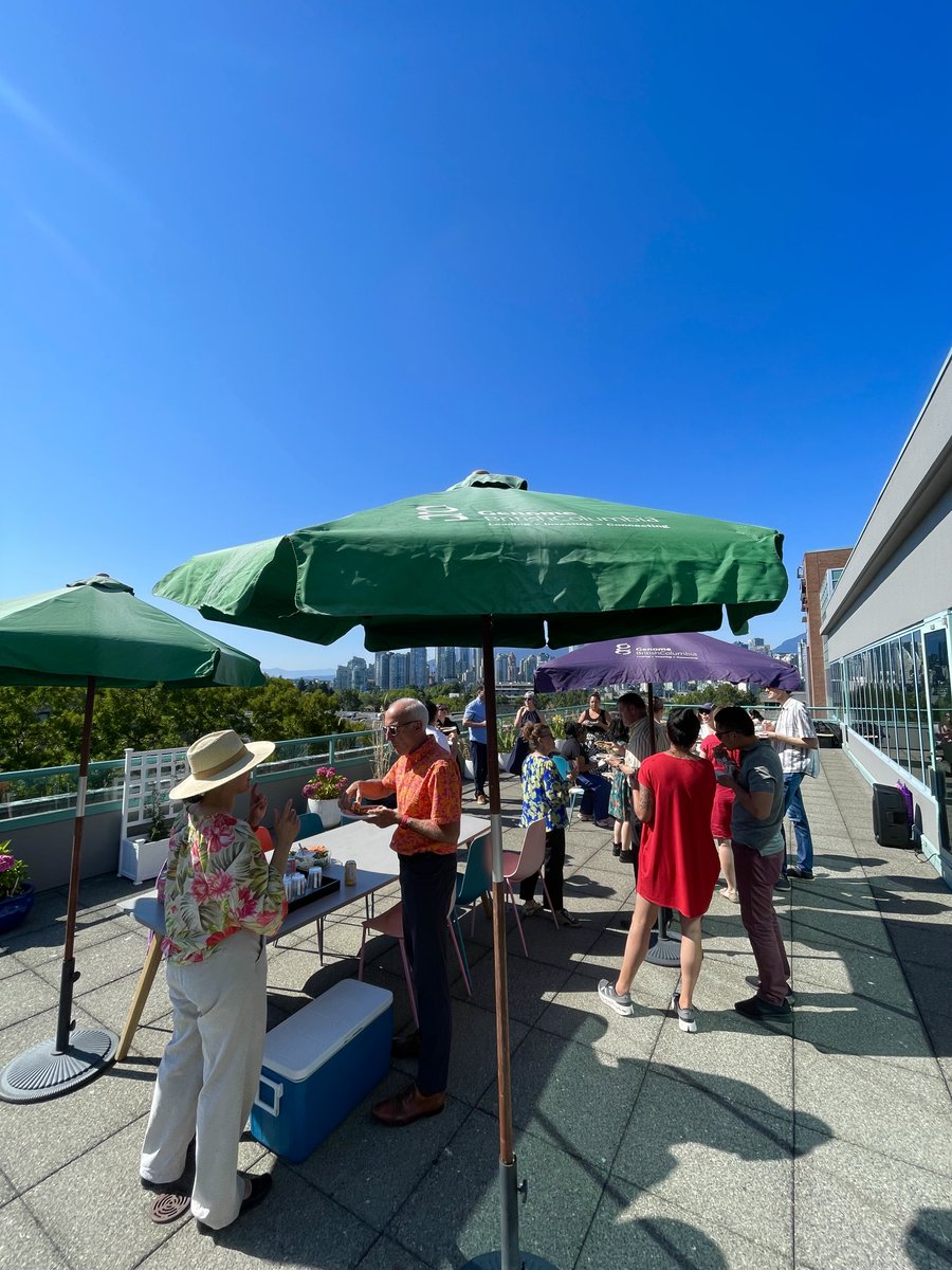 GenomeBC's tweet image. ☀️ Last week, we hit pause on the everyday grind and stepped outside to smell the sunflowers at Genome BC’s summer patio party! 🌻🍕
Here’s to science, summer and the team that keeps both growing. 🧬🌿🕶️
#GenomeBC #SummerVibes #TeamScience #PatioParty #ScienceInBloom