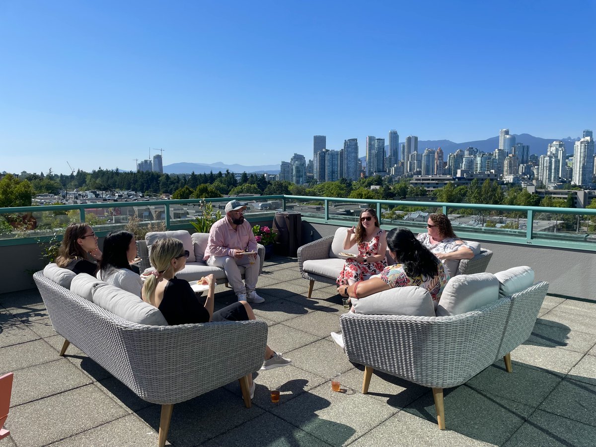 GenomeBC's tweet image. ☀️ Last week, we hit pause on the everyday grind and stepped outside to smell the sunflowers at Genome BC’s summer patio party! 🌻🍕
Here’s to science, summer and the team that keeps both growing. 🧬🌿🕶️
#GenomeBC #SummerVibes #TeamScience #PatioParty #ScienceInBloom