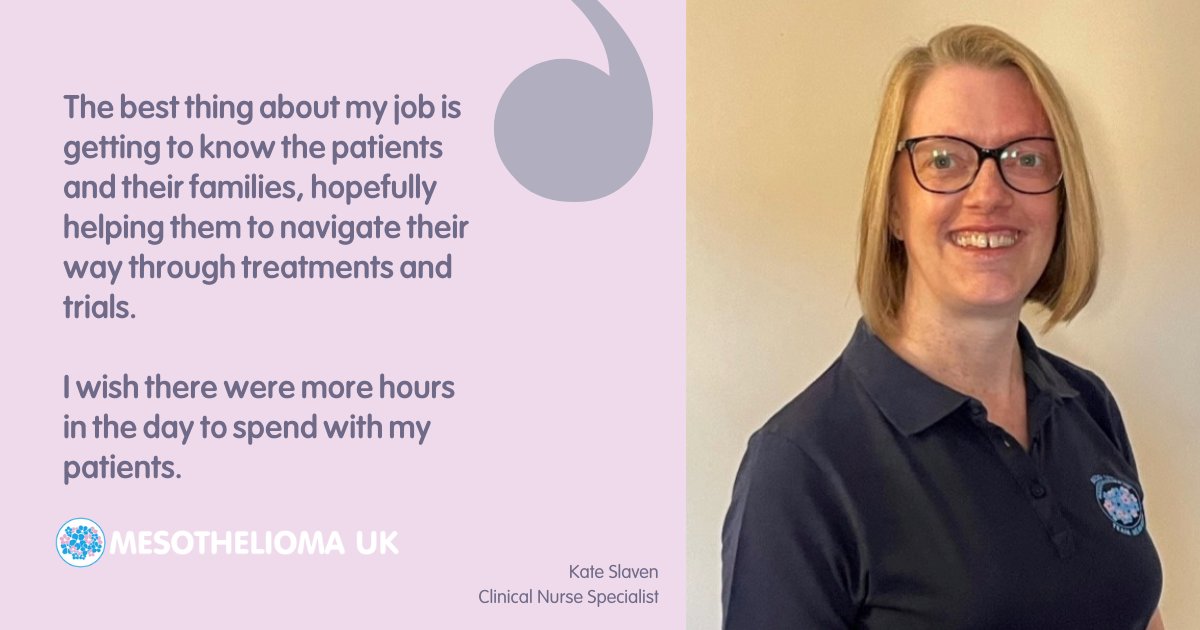Mesouk's tweet image. At the heart of Mesothelioma UK are our dedicated clinical nurse specialists, whose unwavering compassion, care and understanding make such an impact on those affected by mesothelioma. Thanks to our Clinical Nurse Specialist, Kate Slaven, for sharing your words.
#NursesSupport