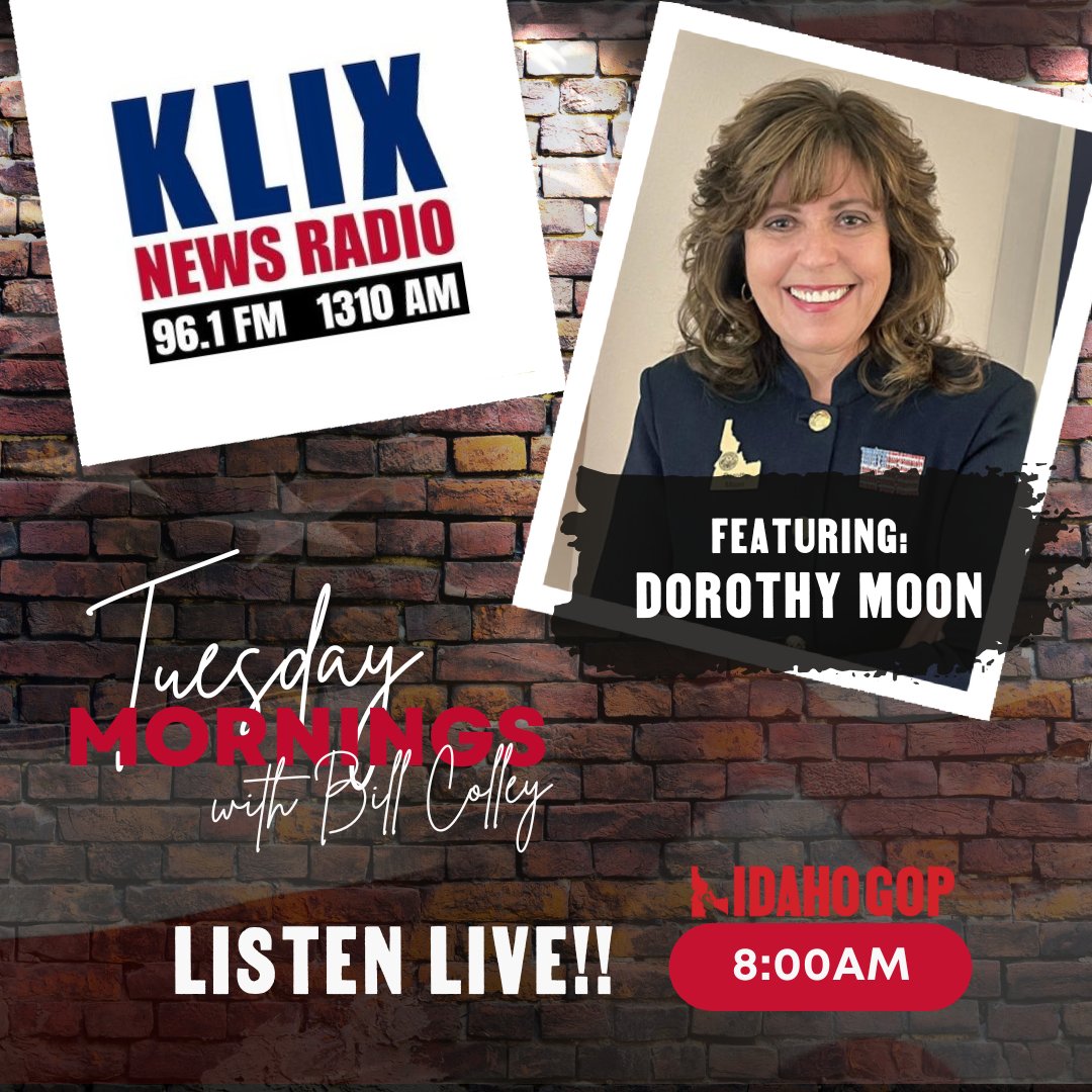 IdahoGOP's tweet image. Did you miss Idaho GOP chairwoman Dorothy Moon on Bill Colley's show last week? It was 🔥
Catch Chair Moon again tomorrow morning at 8am! Listen live at this link: newsradio1310.com/listen-live/po…