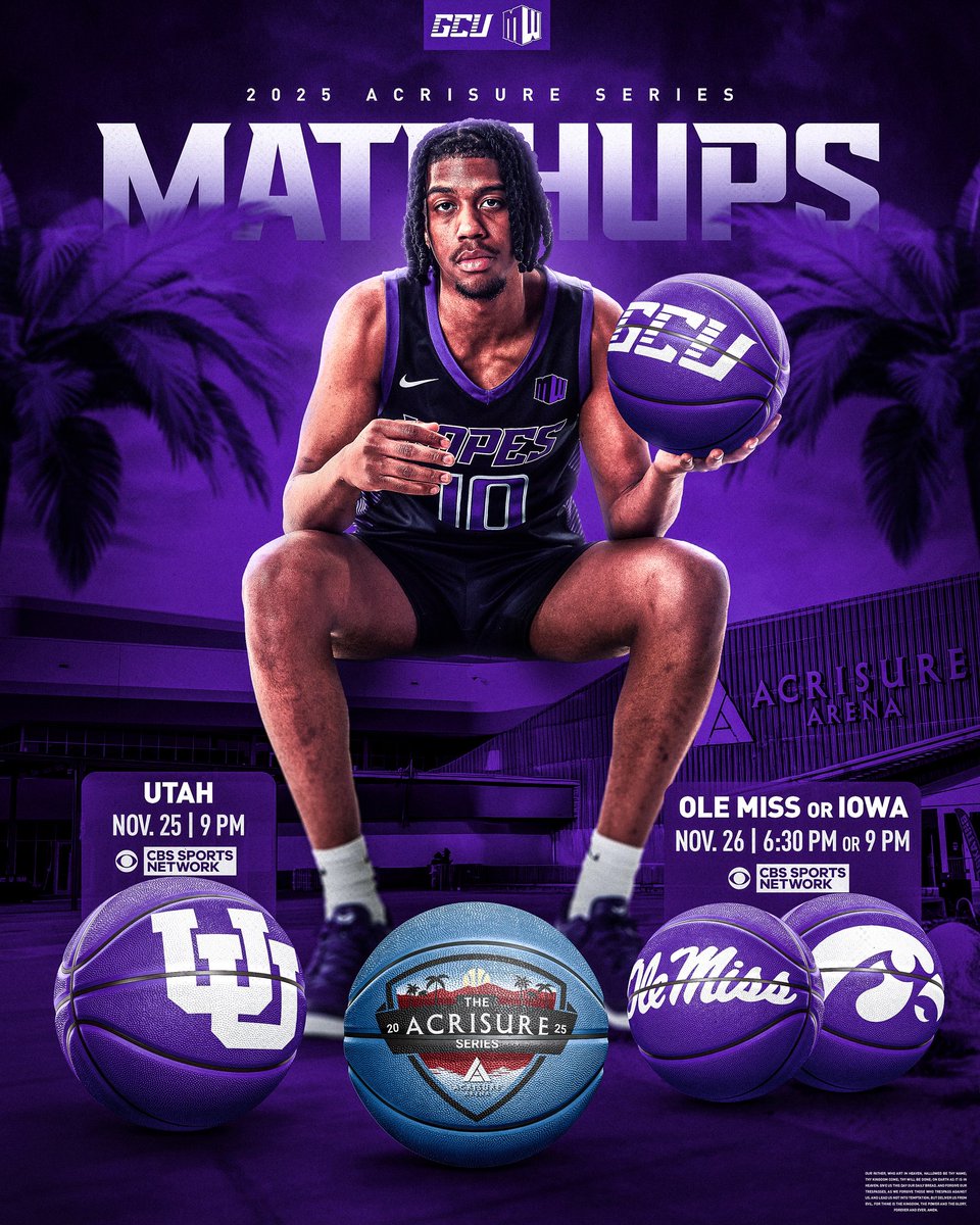 GCU_MBB's tweet image. ๐๐๐ซ๐ค ๐ฒ๐จ๐ฎ๐ซ ๐๐๐ฅ๐๐ง๐๐๐ซ๐ฌ. The Lopes will open the 2025 Acrisure Series in Palm Desert vs. Utah, and will play either Ole Miss or Iowa the following night. ๐๏ธ
๐ ยป gculopes.com/news/2025/7/21โฆ