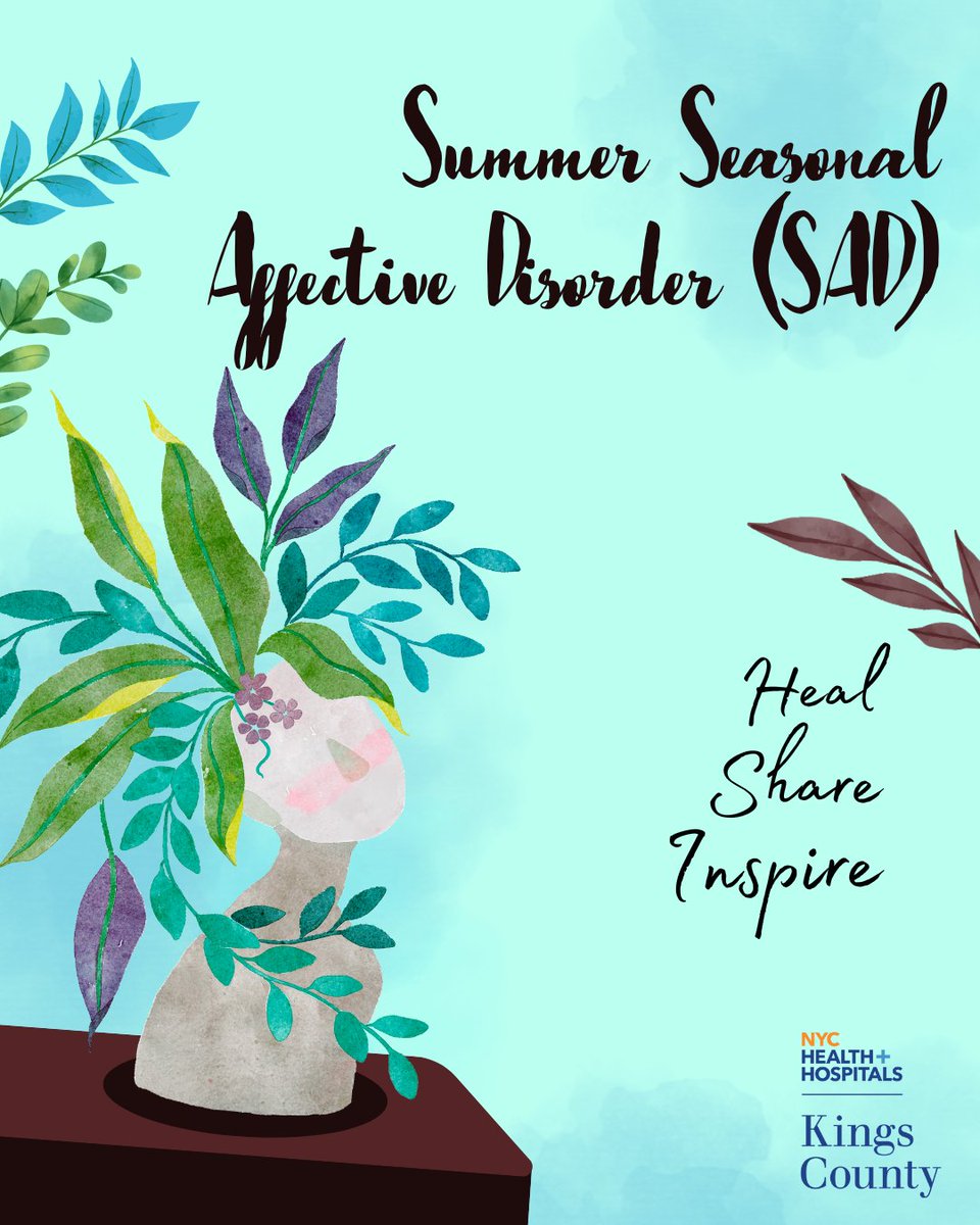KingsCountyHosp's tweet image. #MentalHealthMatters Struggling to feel “summery” this year? Summer Seasonal Affective Disorder (SAD) is real! Symptoms like insomnia, weight loss, and irritability can hit when you least expect it. If you're feeling off, talk to a doctor for support! 🌞🧠 #WeAreKings