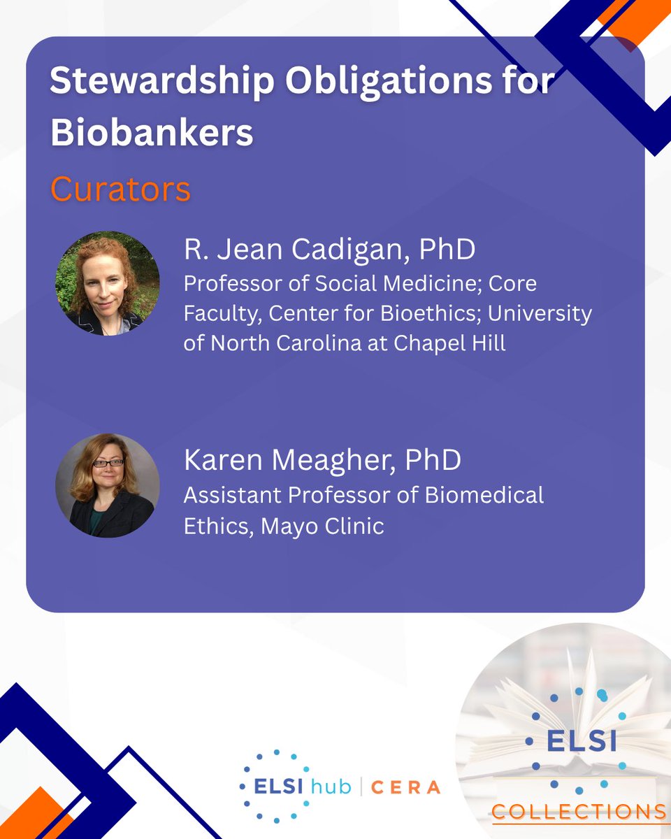 ELSIhub's tweet image. 📢 New ELSI Collections!
🧬 Stewardship Obligations for Biobankers
Biobank stewardship goes beyond sample management—it's also about sustainable access, ethical responsibility, and trust.
Explore ➡️ elsihub.org/collection/ste…
Curated by Jean Cadigan, PhD & Karen Meagher, PhD