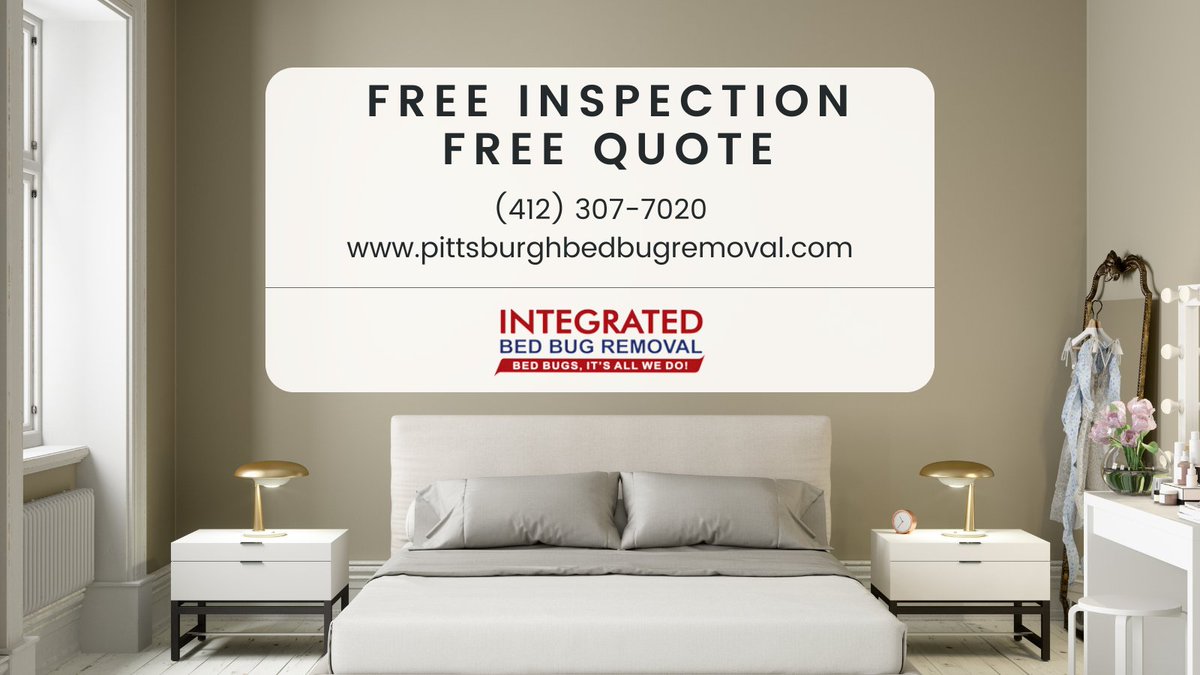 BedBugRemovalPA's tweet photo. Losing sleep over bed bugs? 🛏️ Get a FREE inspection from Integrated Bed Bug Removal! Let our pros take care of the problem for good.
📞 Call 412-307-7020.
🔗 https://t.co/s6UUMEo3qd
#BedBugRemoval #Pittsburgh #FreeInspection #SleepTight https://t.co/lX7YO6162Z