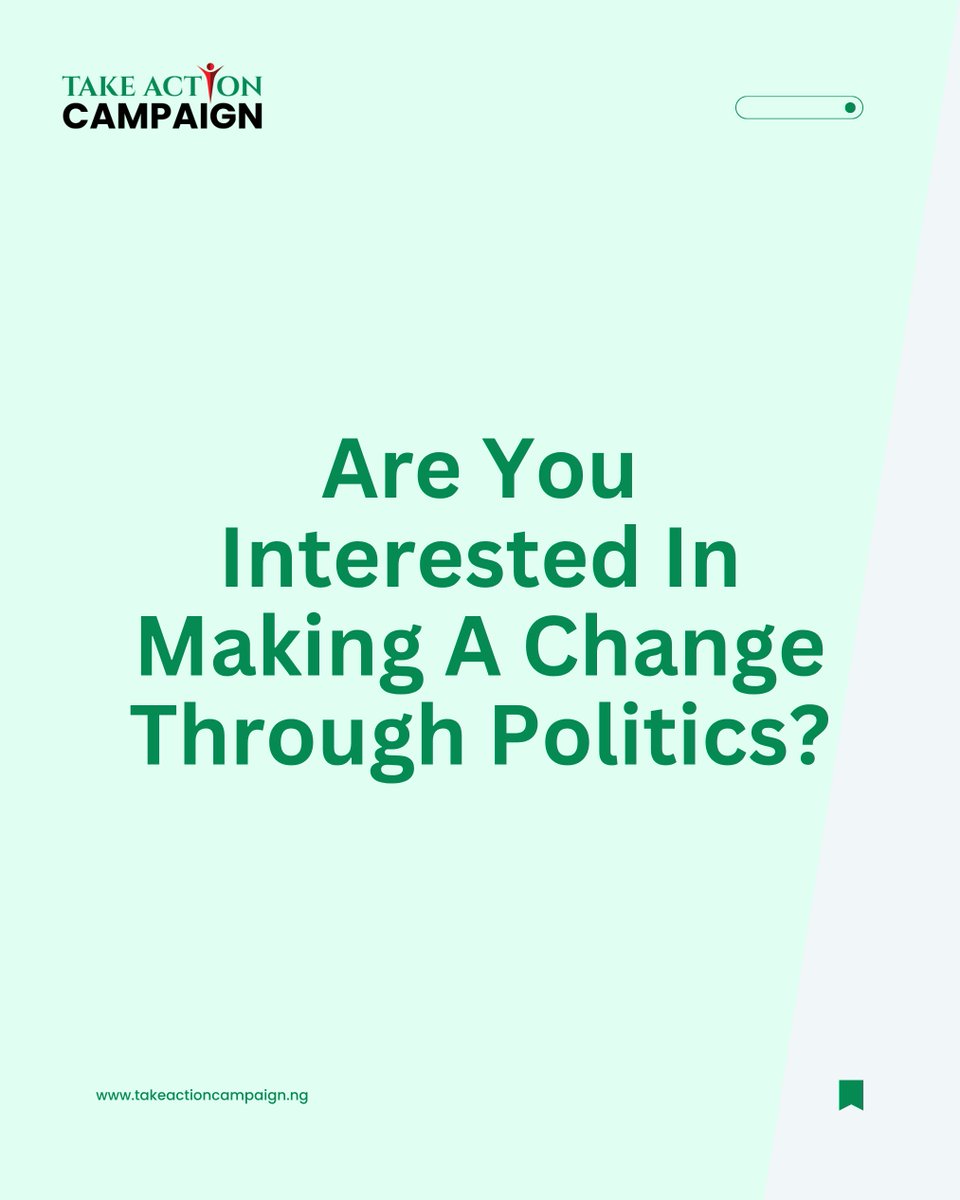 TAC_Campaign's tweet image. Are you interested in making real change *in Nigeria* through politics?

The Take Action Campaign (TAC) is a civic movement designed to help young Nigerians (ages 25 – 45) prepare to run for office—starting now.