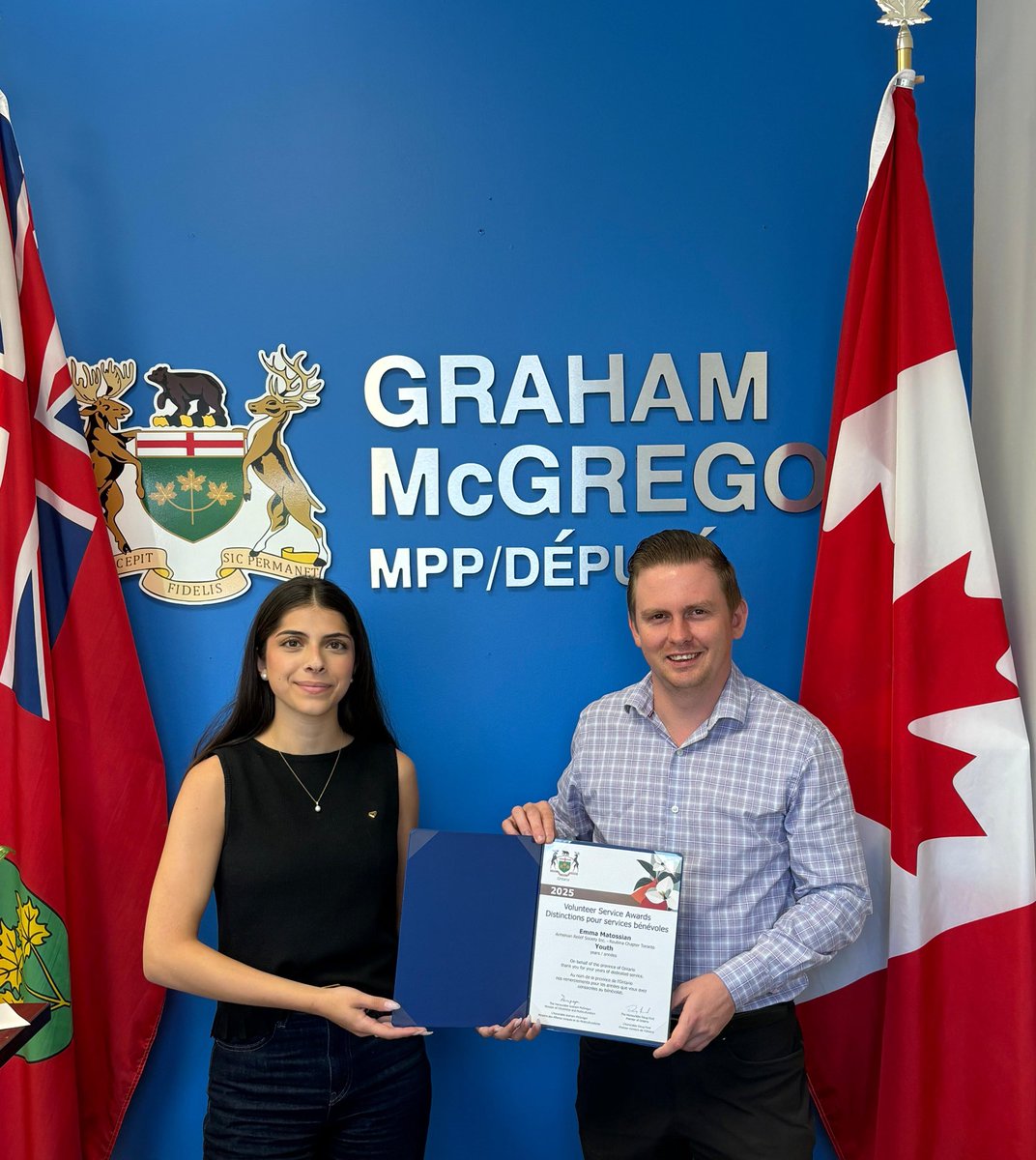 I was proud to award the Youth Volunteer Services Award to Emma Matossian, a remarkable young leader in Ontario’s Armenian community. 

Her dedication ensures that the culture and traditions of her ancestors continue to inspire future generations. 

Thank you to all our young