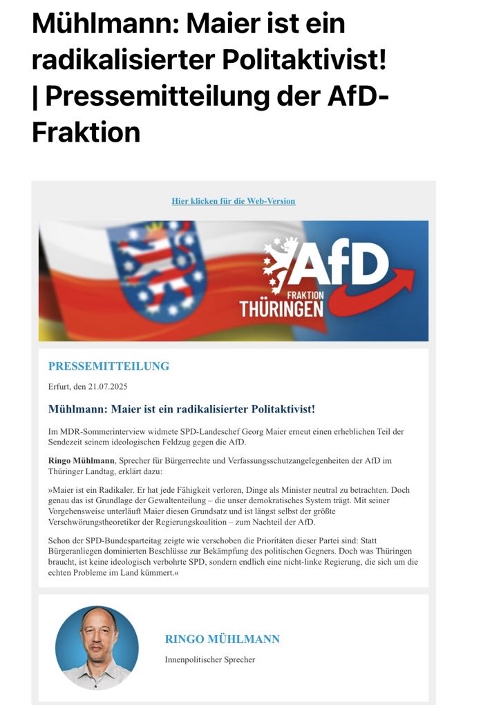 Georg_Maier (@georgmaier8) on Twitter photo Es gibt kein mdr-Sommerinterview von mir. Das haben die einfach mal erfunden. Wieder ein gutes Beispiel dafür, wie diese Partei agiert: Lügen, hetzen, diskreditieren. #afdverbotjetzt <a href="/SPDThueringen/">SPD Thüringen</a> <a href="/spdde/">SPD Parteivorstand 🇪🇺</a> Es gibt kein mdr-Sommerinterview von mir. Das haben die einfach mal erfunden. Wieder ein gutes Beispiel dafür, wie diese Partei agiert: Lügen, hetzen, diskreditieren. #afdverbotjetzt <a href="/SPDThueringen/">SPD Thüringen</a> <a href="/spdde/">SPD Parteivorstand 🇪🇺</a>