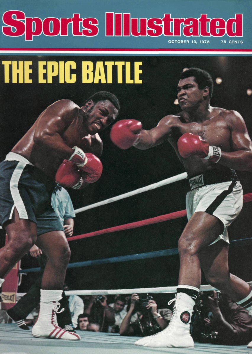 MuhammadAli's tweet image. Sports Illustrated Cover: October 13, 1975
WBC/WBA World Heavyweight Title: The Thrilla in Manilla
Muhammad Ali throwing a right punch vs Joe Frazier during their fight in the Philippines.
“I always bring out the best in the men I fight, but Joe Frazier, I’ll tell the world…