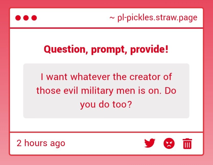 PL_Pickles's tweet image. Yeah, whatever the next guy is having is probably anything harder than marijuana I'd like to pass. I don't know how you all come up with this soberly sometimes.