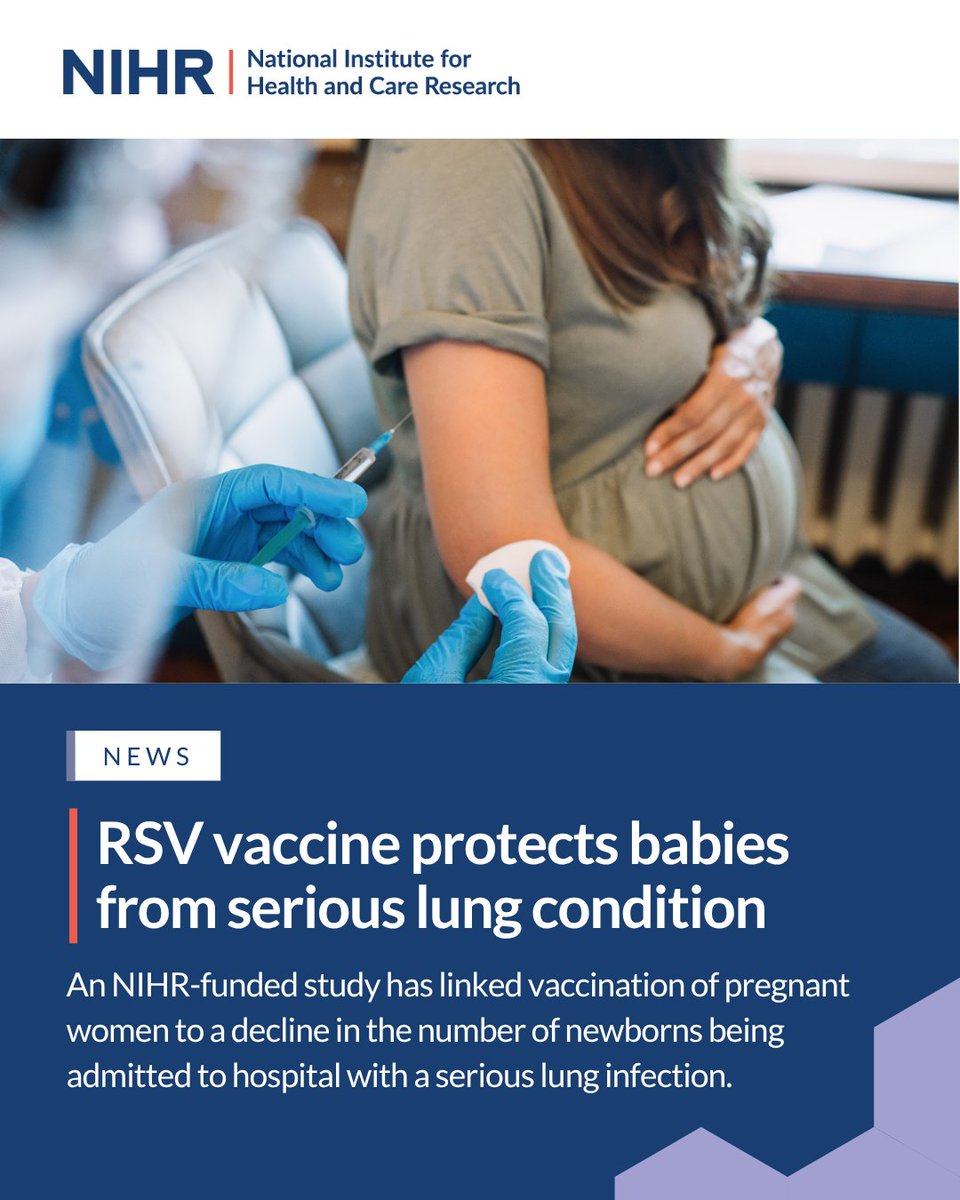 NIHRresearch's tweet image. Researchers from our NIHR Health Protection Research Unit in Respiratory Infections at @imperialcollege are the first to show the real-world effectiveness of the RSV vaccine in UK pregnant women 💉
This protects babies from a serious lung condition!
Find out more:…