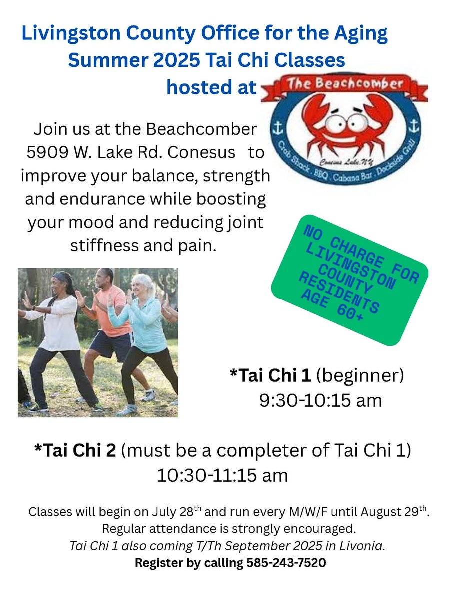 👀 Check out all the latest events and programming from the #LivCo Office for the Aging, including:

📌Aug. Senior Nutrition Program Menu
📌Aug. Senior Site Special Events
📌Stronger Together! Small group fitness classes for older adults
📌Summer 2025 Tai Chi classes