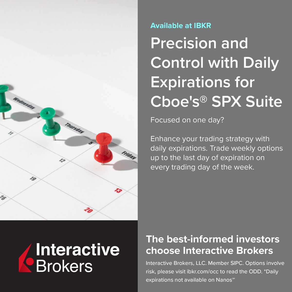 IBKR's tweet image. Carpe diem at Interactive Brokers with Daily Expirations for weekly #options. Take advantage of high volatility and quick outcomes.

🙌 Now available at #IBKR: ibkr.com/cboet