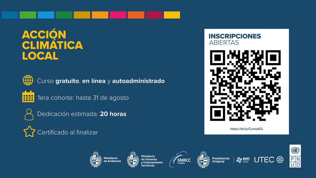 ¿Trabajás en gestión territorial, ambiente o desarrollo? 

Sumate al curso "Acción Climática Local" para fortalecer la adaptación al #CambioClimático.

✅Gratuito, autogestionado y 100% online.
📝bit.ly/CursoACL

<a href="/AuciUruguay/">AUCI Uruguay🇺🇾</a>  <a href="/MAmbienteuy/">Ministerio de Ambiente</a>  <a href="/Mvot_Uruguay/">MVOT</a>  @UTEC_Uruguay