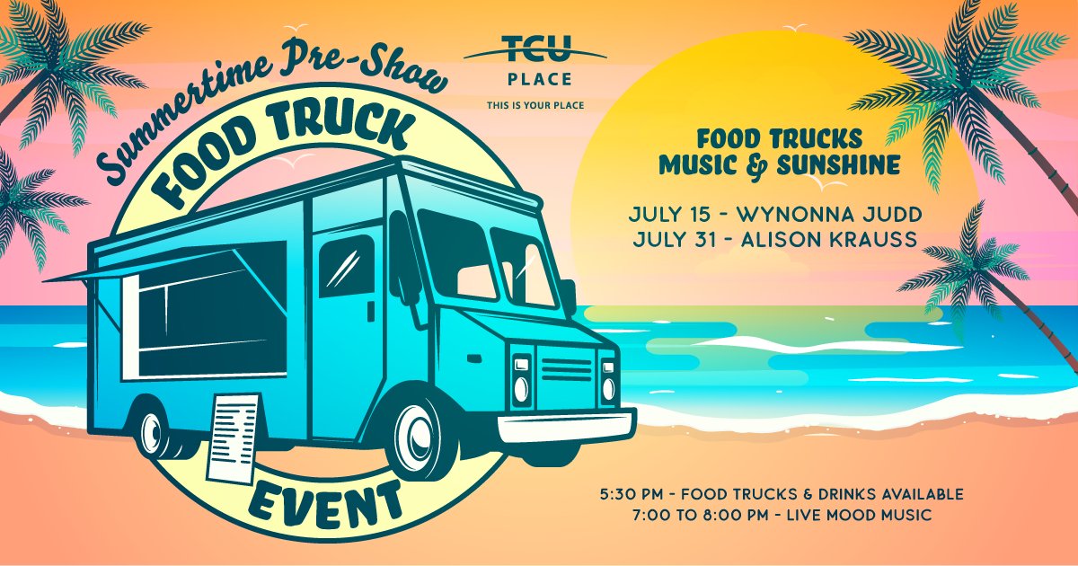 Food trucks open to general public
Food trucks open at 5:30, mood music at 7 (pre-show), shows start at either 7:30 or 8pm. 

<a href="/tcu_place/">TCU Place</a>