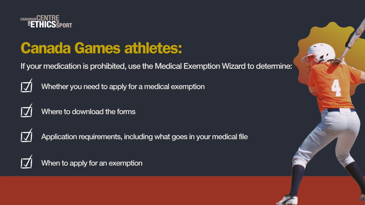 EthicsInSPORT's tweet image. Calling all Canada Games athletes! If you’re taking medication that is prohibited in sport, use the CCES Medical Exemption Wizard to check your exemption requirements.
🔗 cces.ca/medical-exempt…
@CanadaGames @2025canadagames #2025CanadaGames #2025CSG #ReadytoRock #CleanSport