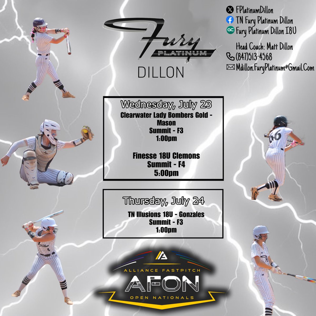 Julia Barnes 2026 (@juliabarnes2026) on Twitter photo Let’s go! Last tourney of the summer at AFON in Chattanooga for <a href="/FPlatinumDillon/">TN Fury Platinum Dillon</a>, pool games below and bracket TBD!
<a href="/RoanokeSoftball/">RoanokeSoftball</a> <a href="/MCScotsSB/">Maryville College Softball</a> <a href="/CoachBMasterson/">Bayleigh</a> <a href="/jenica_brown18/">Jenica Brown</a> <a href="/KingU_Softball/">King University Softball</a> <a href="/kyleighmpayne/">Kyleigh Payne</a> <a href="/CoachZRobbins/">Zoya C. Robbins</a> <a href="/TNUsoftball/">Trevecca Softball 🥎 💜</a> <a href="/betyree/">Ben Tyree</a> <a href="/LMU_Softball/">LMU Softball</a> <a href="/Trav_Hill33/">Travis Hill</a> <a href="/cnsball/">Carson-Newman Softball</a> Let’s go! Last tourney of the summer at AFON in Chattanooga for <a href="/FPlatinumDillon/">TN Fury Platinum Dillon</a>, pool games below and bracket TBD!
<a href="/RoanokeSoftball/">RoanokeSoftball</a> <a href="/MCScotsSB/">Maryville College Softball</a> <a href="/CoachBMasterson/">Bayleigh</a> <a href="/jenica_brown18/">Jenica Brown</a> <a href="/KingU_Softball/">King University Softball</a> <a href="/kyleighmpayne/">Kyleigh Payne</a> <a href="/CoachZRobbins/">Zoya C. Robbins</a> <a href="/TNUsoftball/">Trevecca Softball 🥎 💜</a> <a href="/betyree/">Ben Tyree</a> <a href="/LMU_Softball/">LMU Softball</a> <a href="/Trav_Hill33/">Travis Hill</a> <a href="/cnsball/">Carson-Newman Softball</a>
