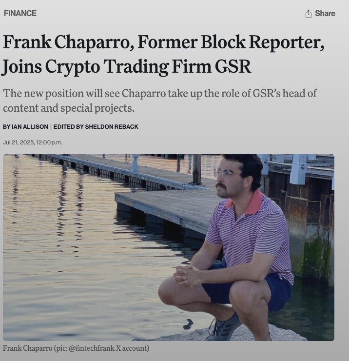 fintechfrank's tweet image. Personal news: I’m joining @GSR_io as Head of Content and Special Projects.
I’ve covered crypto since 2017, always drawn to market structure and how institutions shape this space. What started with bitcoin futures has evolved into a truly institutional market with real…