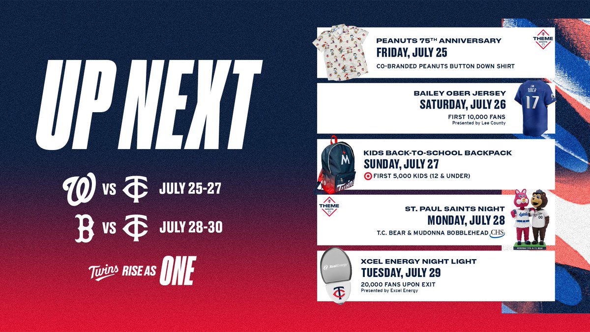 Twins's tweet image. We've got an exciting homestand on deck!
See you there: twins.com/sgt