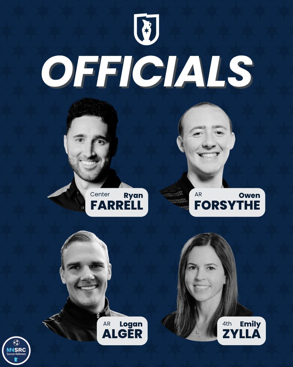 MNSuperCup's tweet image. A final of this magnitude requires a top-tier officiating crew. We are proud to announce the experienced team who will take charge of the Minnesota Super Cup Final in just 5 days!
The match is in capable hands with:
▪️ Center Referee: Ryan Farrell
▪️ Assistant Referee 1: Logan…