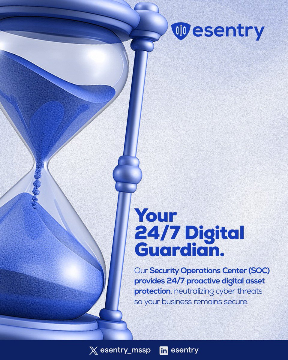 esentry_mssp's tweet image. Cyber threats don’t wait, and neither do we.
At esentry, our 24/7 SOC watches, detects, and defends in real time.
Because in cybersecurity, every second counts.
We’re not just watching the clock, we’re protecting your future.
#CyberSecurity #SOC #esentry #ProactiveDefense