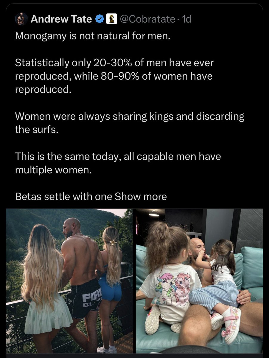 romanhelmetguy's tweet image. Hi, I’ve come from the future to tell you that Andrew Tate’s daughters all hate him. This should be obvious — his own sister already hates him. Did you even know he has a sister? If you don’t want your daughters to grow up hating you, don’t be a Tate.