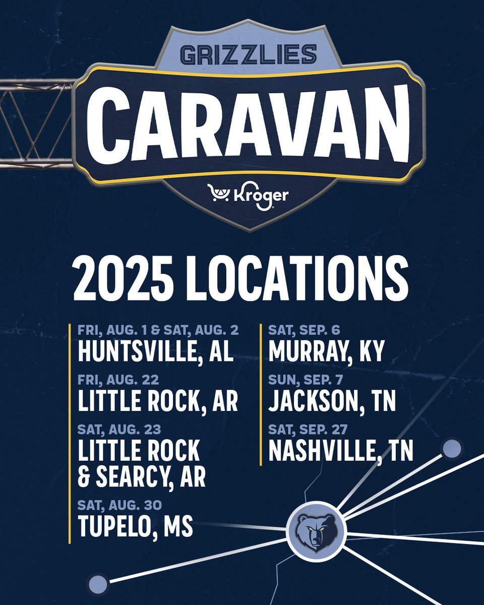 memgrizz's tweet image. 馃洠锔廡he Grizzlies Caravan is rolling into your city!
馃搷 Dropping our 2025 locations 猡碉笍
馃敆 Learn more: on.nba.com/44WxQMJ
