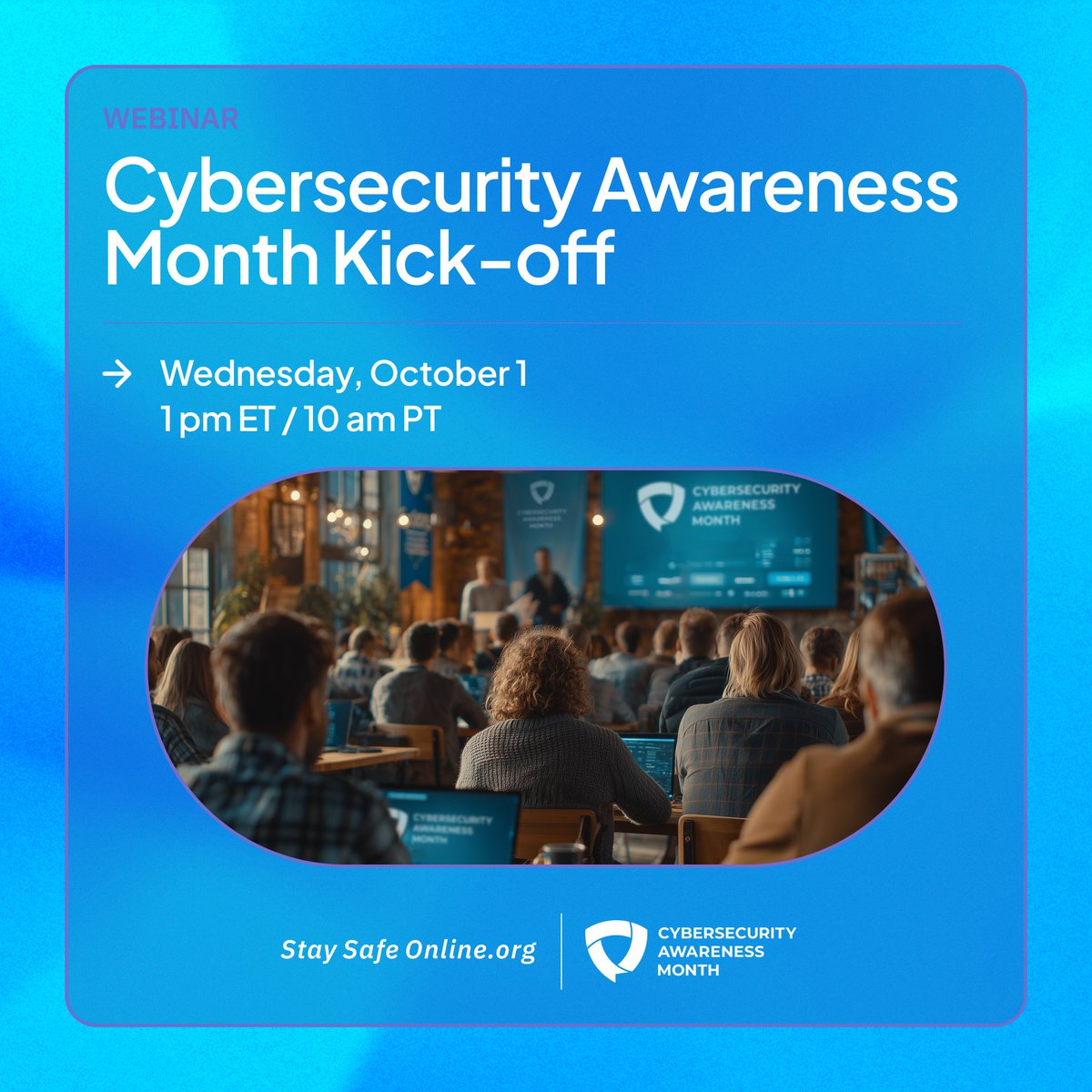 StaySafeOnline's tweet image. Join us on October 1st for our virtual Cybersecurity Awareness Month Kick-off! Hear from leaders in both the public and private sectors on the current state of cybersecurity, how we can secure critical infrastructure, and more: hubs.la/Q03x6PV20