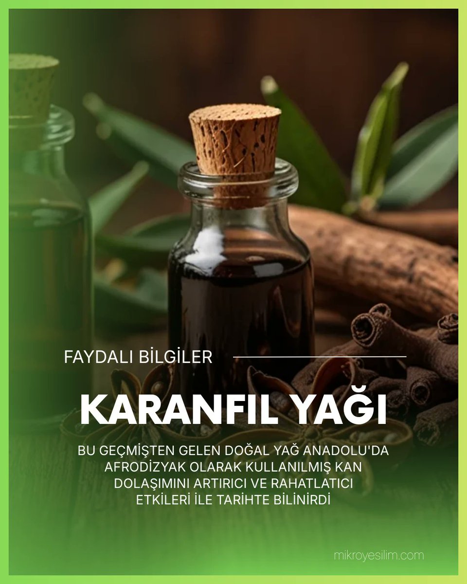 Mikro Yeşilim (@mikroyesilim) on Twitter photo Karanfil Yağı: Cinsel Hayata Canlılık Katıyor! 🌹
#karanfil #saglik #cinselsaglik #afrodizyak #performans #romantizm #ilac #dogal #yag #masaj
Feyenoord | GazzeAçlıktanÖlüyor | Duygu
Detaylar: mikroyesilim.com/karanfil-yagin… Karanfil Yağı: Cinsel Hayata Canlılık Katıyor! 🌹
#karanfil #saglik #cinselsaglik #afrodizyak #performans #romantizm #ilac #dogal #yag #masaj
Feyenoord | GazzeAçlıktanÖlüyor | Duygu
Detaylar: mikroyesilim.com/karanfil-yagin…