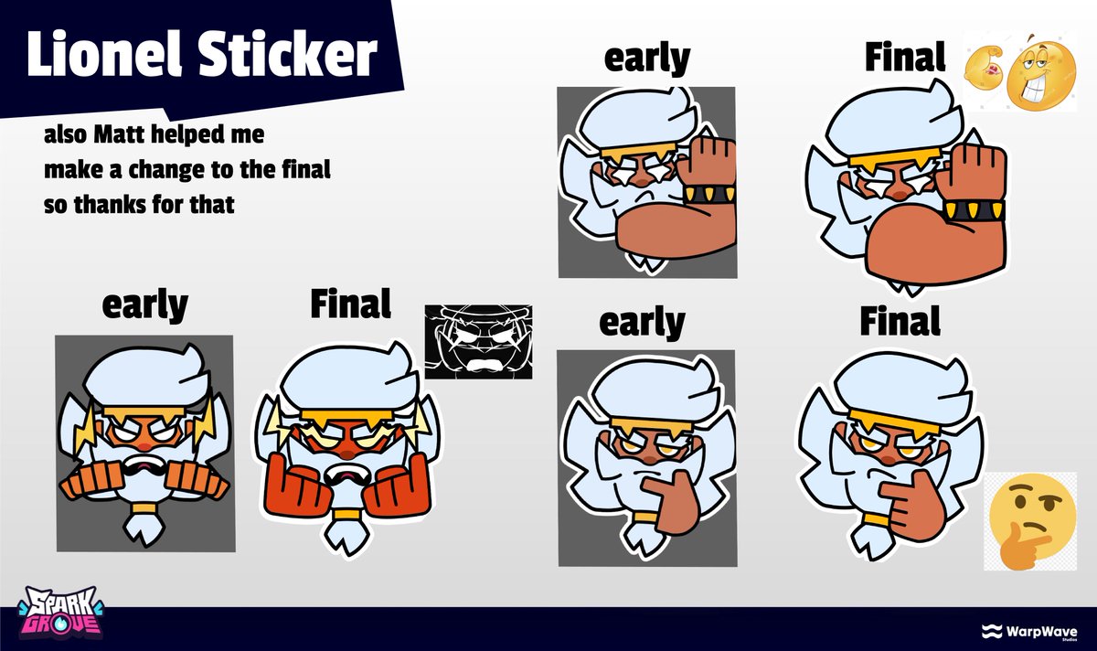 Lionel sticker⚡

I’m very glad that I wanted to make a sticker about him, here’s another work I did on the earliest version, if you want to take a look
#SparkGrove #SparkTime #gamedev #indiegame