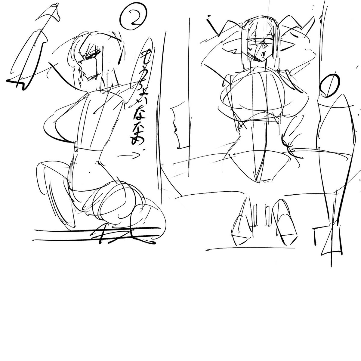 ポーズとアングル的なのはこれで進めようかな～
腰へこのうごきうまくあらわせたらいいけど。たぶん差分の関係上ファイル2つの納品になりそうです、ただの案だからこれでいくかはうまくかけるか次第ですがね 