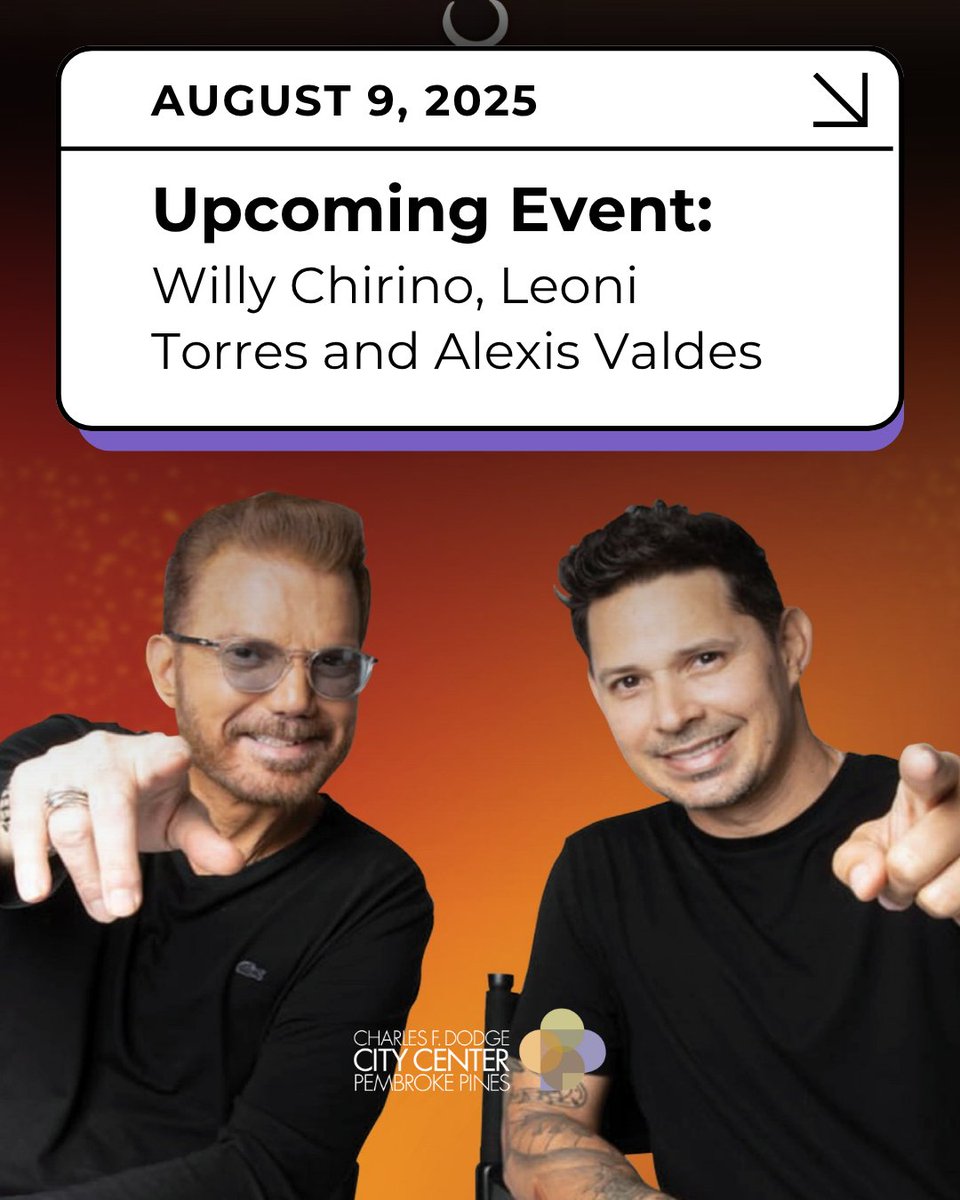 A night of Cuban pride, powerhouse talent, and pure entertainment is coming to Pembroke Pines! 

On August 9, don’t miss an unforgettable evening of music, comedy, and culture. 👏

🎟 Get your tickets now at our website (link in bio)!

#Cubanmusic #CharlesFDodgeCityCenter