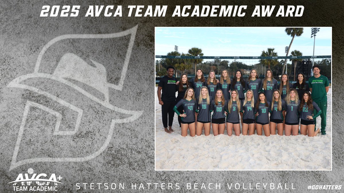 𝗘𝗶𝗴𝗵𝘁 𝘆𝗲𝗮𝗿𝘀 𝗶𝗻 𝗮 𝗿𝗼𝘄!

Stetson Beach Volleyball earns the AVCA Team Academic Award for the 13th time in program history!

#GoHatters | <a href="/StetsonHatters/">Stetson Hatters</a>