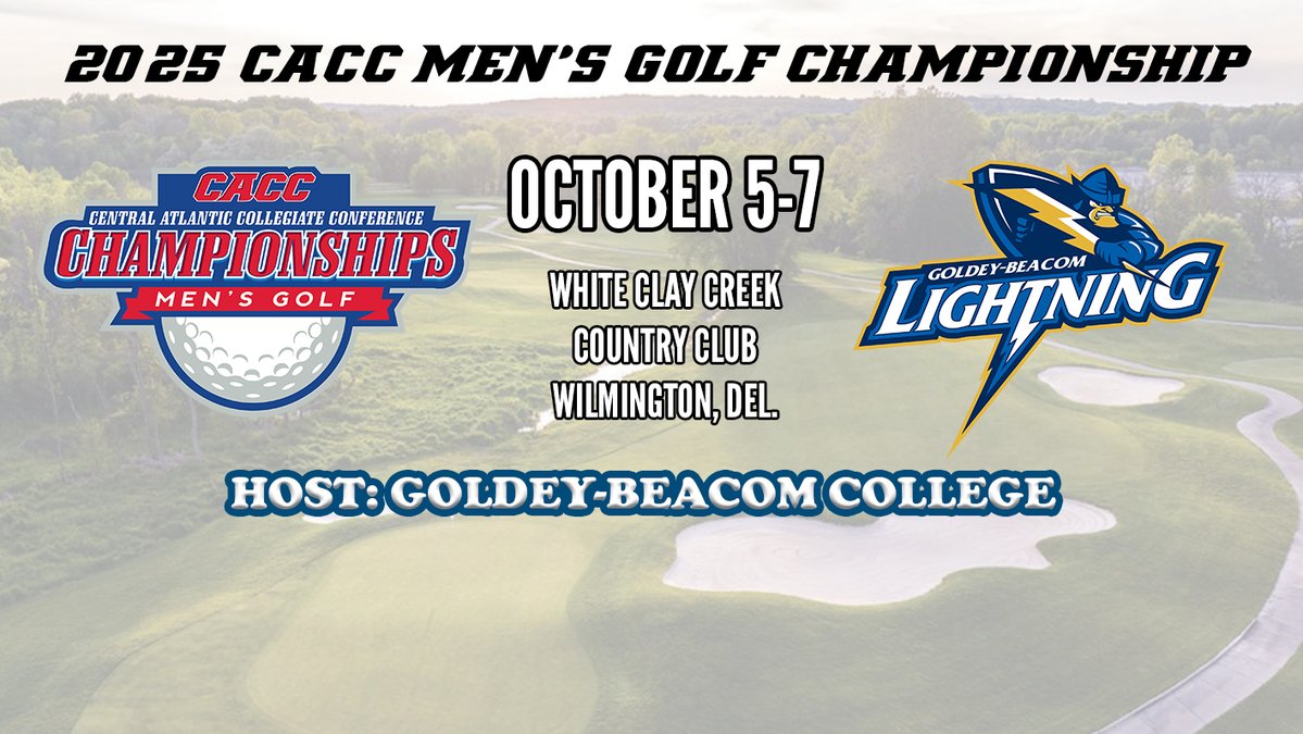 CACC01's tweet image. .@GBCLightning has been selected to host the 2025 #CACC Men's Golf Championship.
The tournament is Oct. 5-7 at @WhiteClayCCC
caccathletics.org/news/2025/7/21…