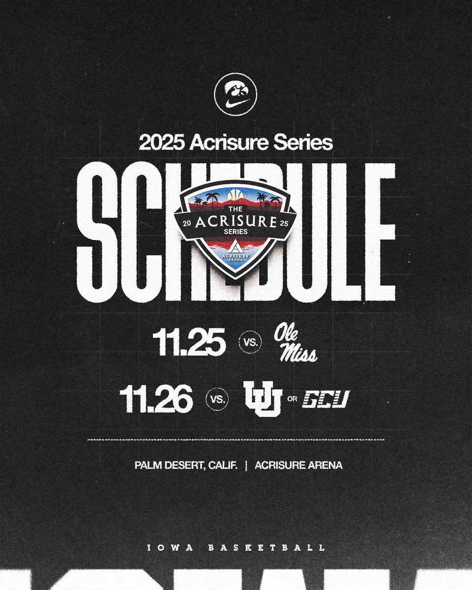 IowaHoops's tweet image. The Acrisure Series matchups are set! 🌴
#Hawkeyes