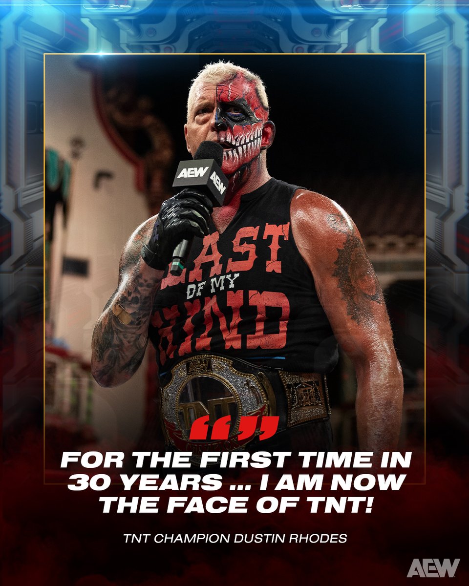 AEW's tweet image. The TNT Championship has always been on the mind of @DustinRhodes, but after his monumental win at #AEWAllInTexas, his name has finally been etched into history.