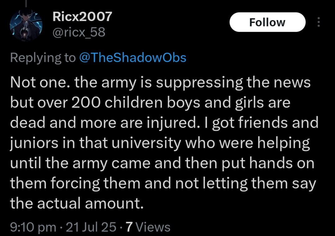 TheShadowObs's tweet image. 🇧🇩‼️ URGENT‼️
Can Anyone in Bangladesh Confirm This ⁉️
After posting about the tragic plane crash, I received this disturbing message alleging that the army is suppressing the real death toll, with claims that over 200 children, teachers, and guardians have died, and that…