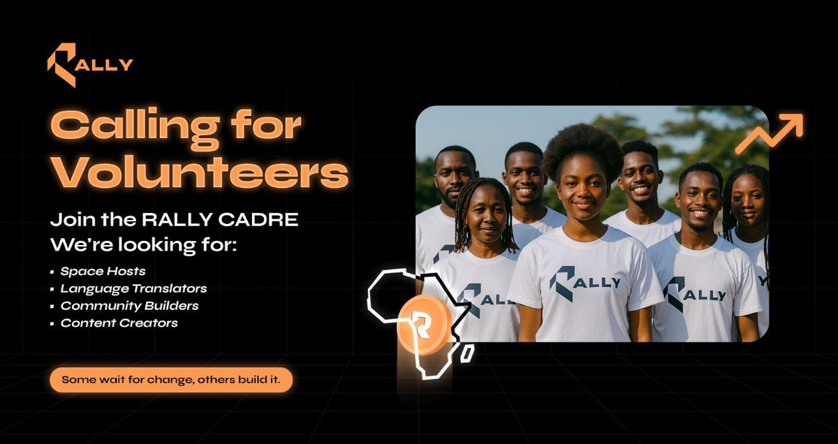 Rallybt's tweet image. Calling for Volunteers...
Not everyone will shape Africa’s next big story, but some already are.
Rally Cadre is calling.
This is a growing circle of early believers
And they are stepping up to shape a financial future that works where it matters most, in our own communities.…
