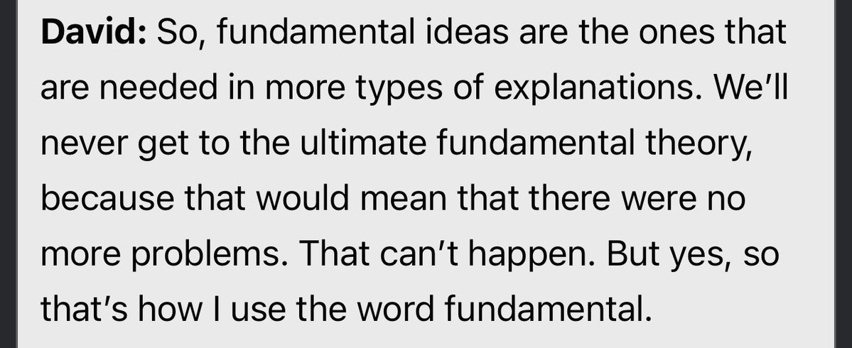 chrisman's tweet image. Education (as distinct from narrow job training) should be the act of acquiring the most fundamental explanations.
What do we mean by “fundamental” ?
@DavidDeutschOxf has a great definition in recent interview with @naval.