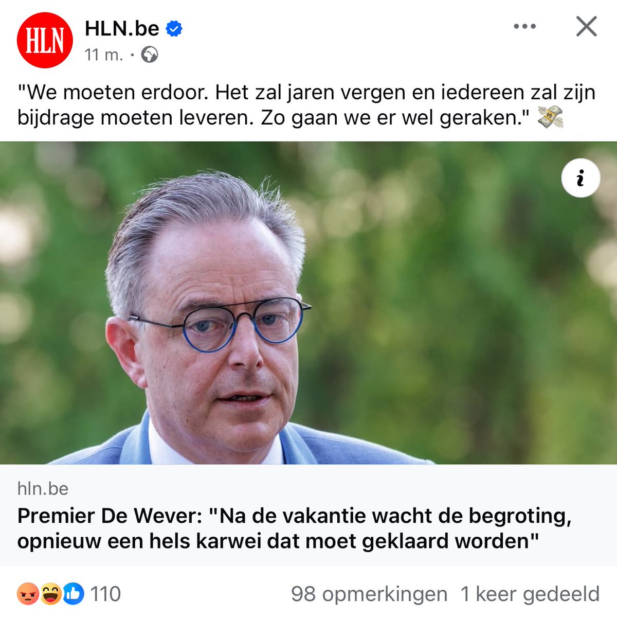 tomvangrieken's tweet image. “Iedereen zal zijn bijdrage moeten leveren”…
We betalen in dit land nu al zowat de hoogste belastingen ter wereld, maar toch moet iedereen nog maar eens “zijn bijdrage” leveren. Voor de zoveelste keer moet de bevolking opdraaien voor het wanbeleid van de systeempartijen. Is er…