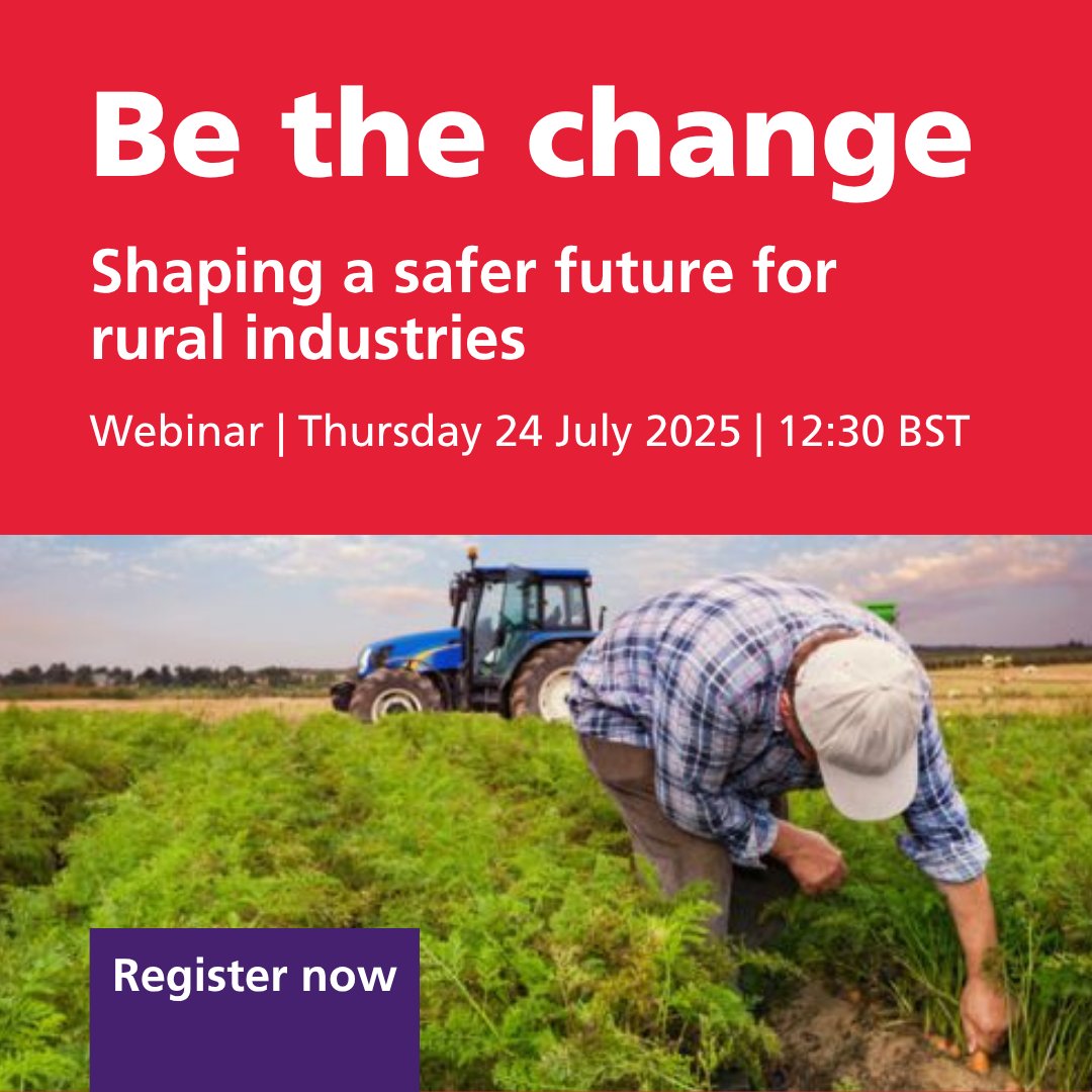 IOSH_tweets's tweet image. Farming makes up just 1% of the UK workforce—but 20% of all workplace deaths.
Add mental health struggles, financial pressures & isolation, and the risks deepen.
Join our free webinar on 24 July to explore real solutions. bit.ly/46T3Nbr
#FarmSafetyWeek