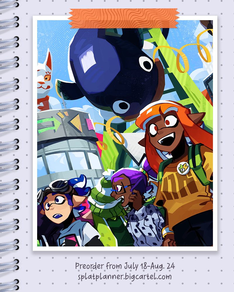 SplatPlanner's tweet image. The first spread illustrates the world of Splatoon 1. Take a look at @el_padaa's preview.
Preorders are open until August 24!
🧡 splatplanner.bigcartel.com