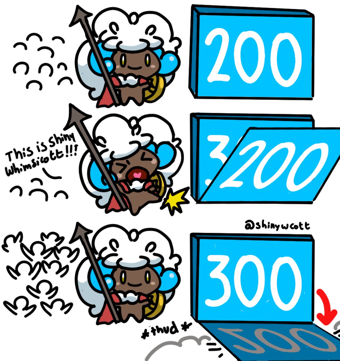Shinywcott's tweet image. Good Morning! ✨✨✨
OMG! When did I got to 300 Followers?!
Tysm guys!
"THIS IS SHINY WHIMSICOTT!!!" >:u *kicks*
#Pokemon #whimsicott