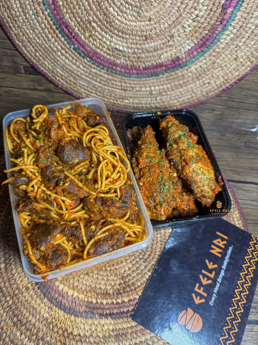·Nkwobi.

This was the 3 litres bowl but we shared for the customer in 1.5 litres each he had extra and i added it in a smaller bowl.

·Chicken Pepper sauce.

·Asun Spaghetti and Peppered turkey.

We appreciate the patronage.

Remember <a href="/EfeleNri/">EfeleNri</a> dey for you always🫶.