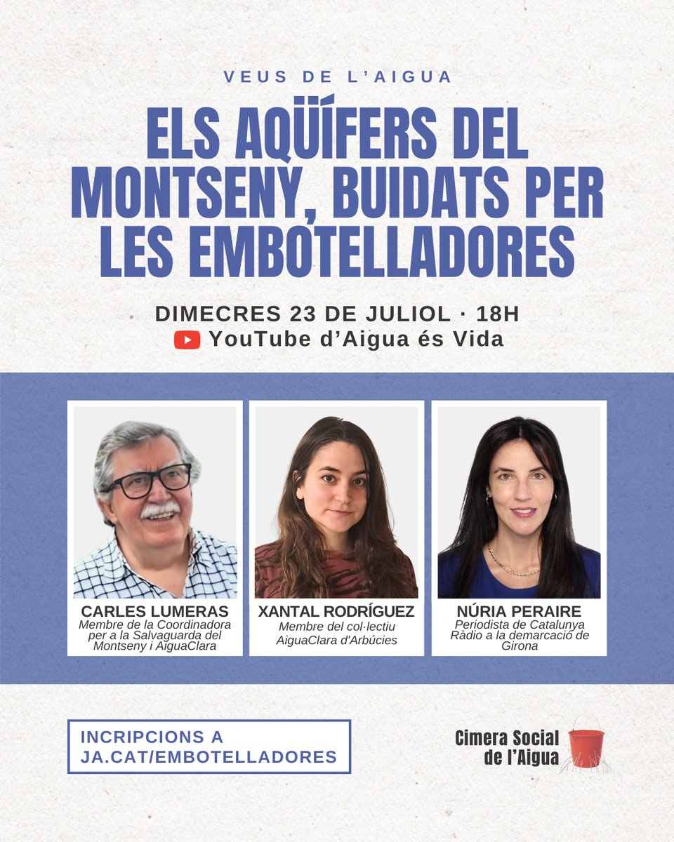 💧 VEUS DE L'AIGUA 5: Els aqüífers del Montseny, buidats per les embotelladores

Multinacionals com Danone i Nestlé continuen buidant els aqüífers del Montseny sota una llei del 1973. Quins impactes té? En parlem el 23 de juliol a les 18h!

🔗 Inscriu-t'hi forms.gle/R2NMfkr7nU72PU…
